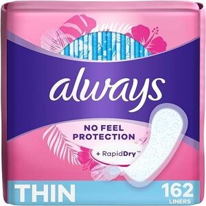 Always Thin Daily Panty Liners For Women, Light Absorbency, Unscented, 162 Count (Packaging May Vary)