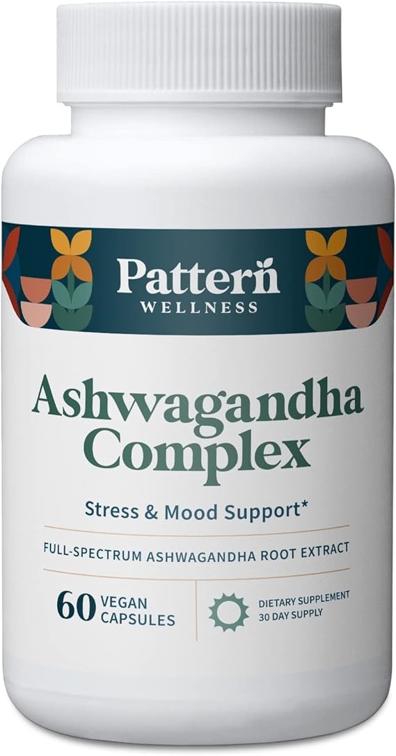 Pattern Wellness Ashwagandha Complex for Men & Women - KSM-66 & Black Pepper Extract - Whole Body & Heart Health - Supports Stress & Mood - Non-GMO - 60 Vegan Capsules