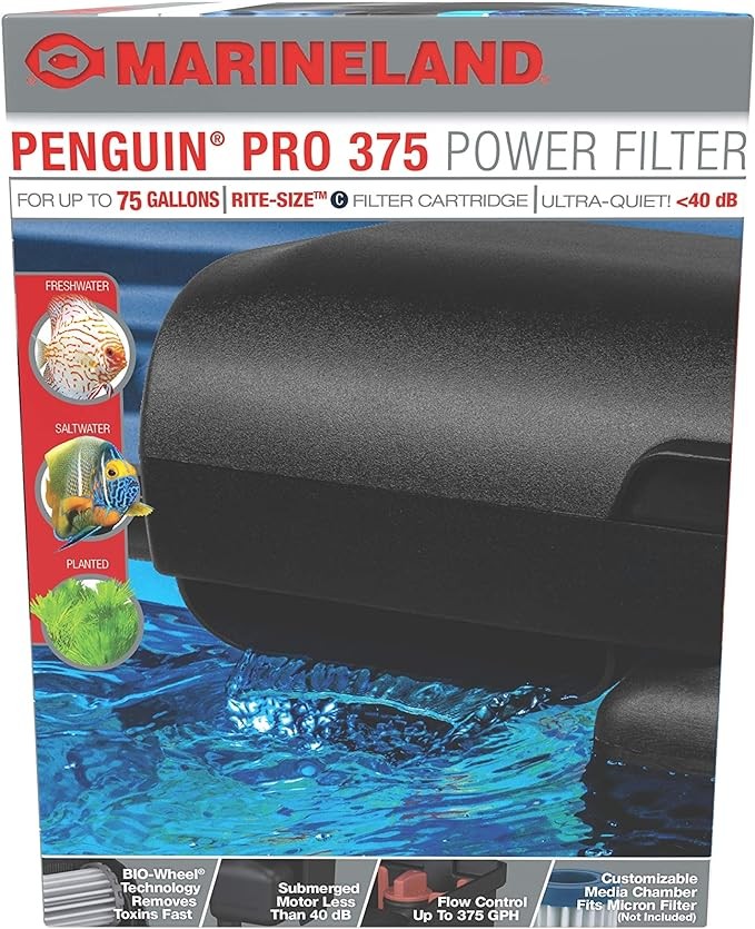MarineLand Penguin PRO 375 Power Filter, Multi-Stage Aquarium Filtration for Up to 75 Gallons