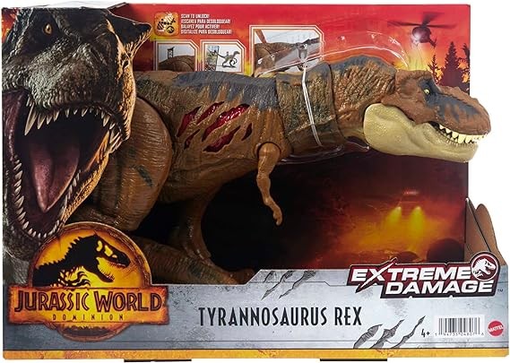 Jurassic World HGC19 Articulated Tyrannosaurus Rex Destruction Figure, Movable Jaws, Scratches on Both Sides, Physical and Digital Game, Children's Toy, Ages 4 and Above