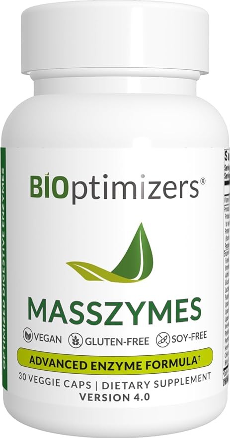 BiOptimizers - MassZymes 3.0 with AstraZyme - Digestive Enzyme Supplement for Better Absorption - Relief from Bloating, Constipation, and Gas - Contains Lipase, Amylase, and Bromelain, 30 Capsules