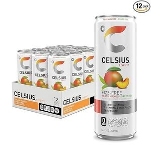 CELSIUS Peach Mango Green Tea, Functional Essential Energy Drink 12 Fl Oz (Pack of 12)