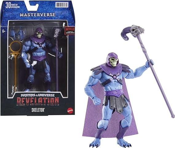 Masters of the Universe Masterverse Collection, Revelation Skeletor 7-in Motu Battle Figure for Storytelling Play and Display, Gift for Kids Age 6 and Older and Adult Collectors,GYV10 , Blue