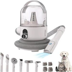 Dog Grooming Vacuum Kit, 13.4Kpa Suction Power Pet Hair Vacuum for Shedding Grooming with 2L Large Capacity Hair Storage, 5 Professional Pet Grooming Tools for Dogs Cats Grey